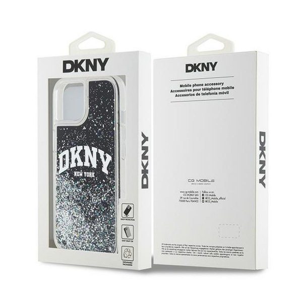 DKNY iPhone 13/14/15 Liquid Glitter Arch Logo DKHCP14SLBNAEK hátlap, tok, fekete