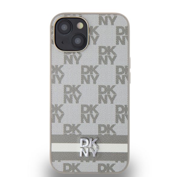 DKNY iPhone 14 PU Leather Checkered Pattern and Stripe DKHCP14SPCPTSSE hátlap, tok, bézs