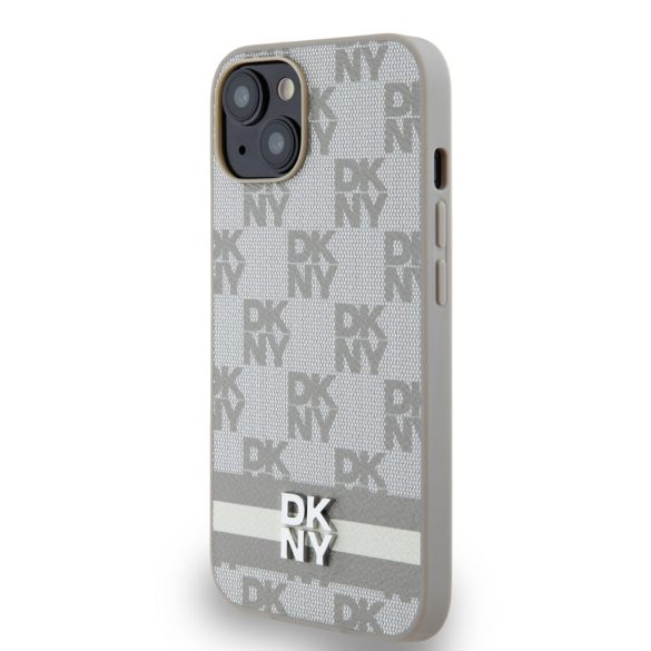 DKNY iPhone 14 PU Leather Checkered Pattern and Stripe DKHCP14SPCPTSSE hátlap, tok, bézs