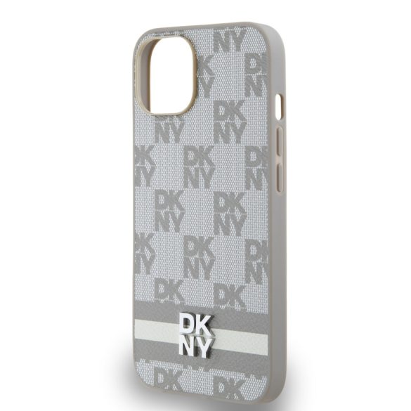 DKNY iPhone 14 PU Leather Checkered Pattern and Stripe DKHCP14SPCPTSSE hátlap, tok, bézs