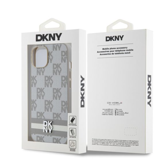 DKNY iPhone 14 PU Leather Checkered Pattern and Stripe DKHCP14SPCPTSSE hátlap, tok, bézs