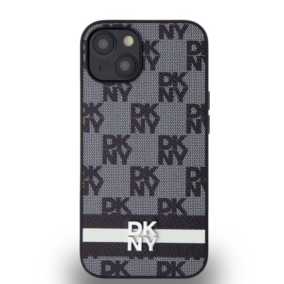 DKNY iPhone 14 PU Leather Checkered Pattern and Stripe DKHCP14SPCPTSSK hátlap, tok, fekete