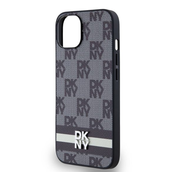 DKNY iPhone 14 PU Leather Checkered Pattern and Stripe DKHCP14SPCPTSSK hátlap, tok, fekete