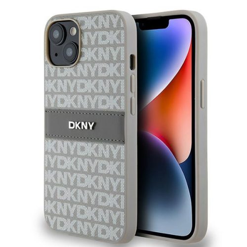 DKNY PU Leather Repeat Pattern Tonal Stripe Apple iPhone 14 hátlap tok, bézs