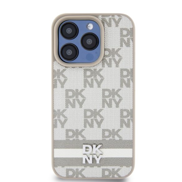 DKNY iPhone 14 Pro Max PU Leather Checkered Pattern and Stripe DKHCP14XPCPTSSE hátlap, tok, bézs