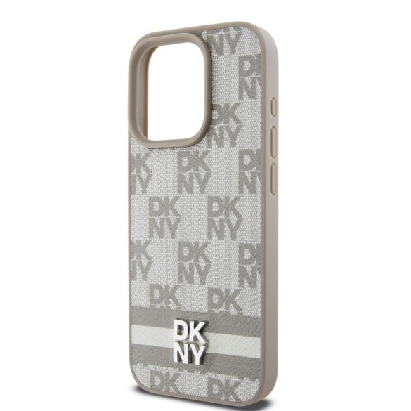 DKNY iPhone 14 Pro Max PU Leather Checkered Pattern and Stripe DKHCP14XPCPTSSE hátlap, tok, bézs