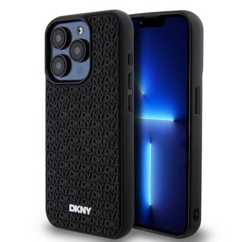 DKNY 3D Rubber Repeat Pattern case for iPhone 15 Pro hátlap, tok, fekete