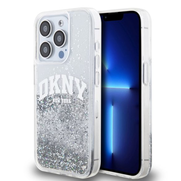 DKNY iPhone 15 Pro Liquid Glitter Arch Logo DKHCP15LLBNAET hátlap, tok, átlátszó