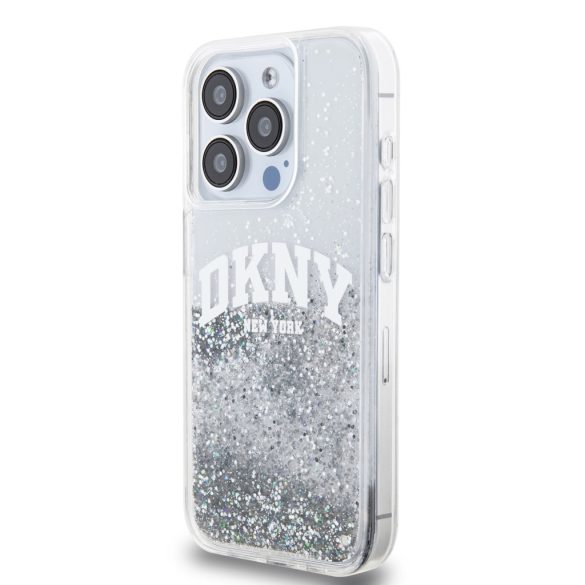 DKNY iPhone 15 Pro Liquid Glitter Arch Logo DKHCP15LLBNAET hátlap, tok, átlátszó