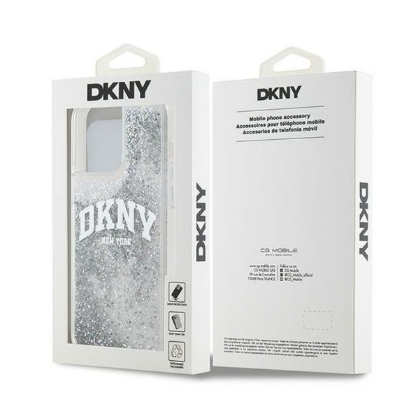 DKNY iPhone 15 Pro Liquid Glitter Arch Logo DKHCP15LLBNAET hátlap, tok, átlátszó