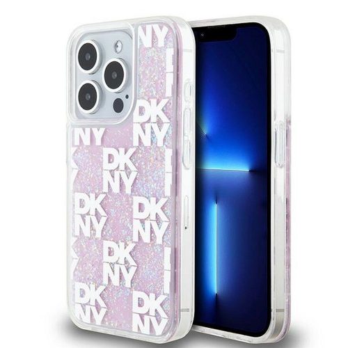 DKNY iPhone 15 Pro DKHCP15LLCPEPP hátlap, tok Liquid Glitters W/Checkered Pattern, rózsaszín