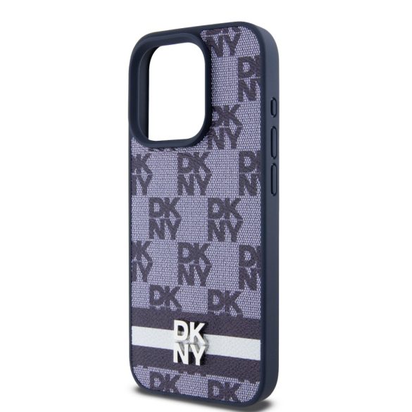 DKNY iPhone 15 Pro PU Leather Checkered Pattern and Stripe DKHCP15LPCPTSSB hátlap, tok, sötétkék