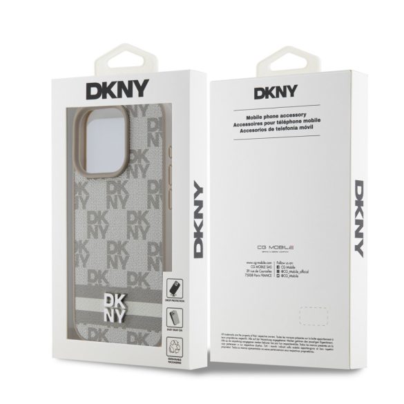 DKNY iPhone 15 Pro PU Leather Checkered Pattern and Stripe DKHCP15LPCPTSSE hátlap, tok, bézs