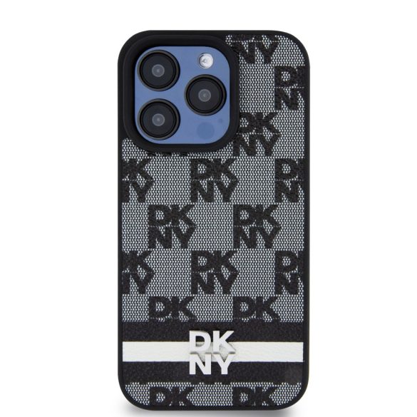 DKNY iPhone 15 Pro PU Leather Checkered Pattern and Stripe DKHCP15LPCPTSSK hátlap, tok, fekete