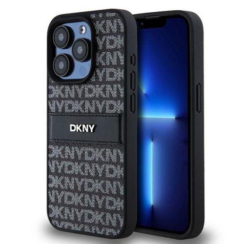 DKNY DKHCP15LPRTHSLK iPhone 15 Pro 6.1" hátlap, tok Leather Mono Stripe & Metal Logo, fekete