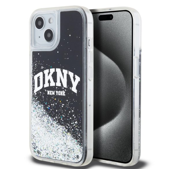 DKNY iPhone 13/14/15 Liquid Glitter Arch Logo DKHCP15SLBNAEK hátlap, tok, fekete