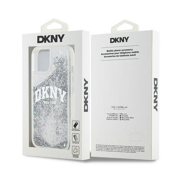 DKNY iPhone 15 Liquid Glitter Arch Logo DKHCP15SLBNAET hátlap, tok, átlátszó