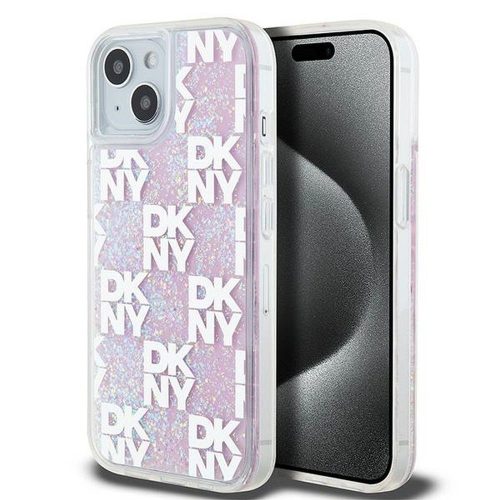 DKNY iPhone 15 DKHCP15SLCPEPP hátlap, tok Liquid Glitters W/Checkered Pattern, rózsaszín