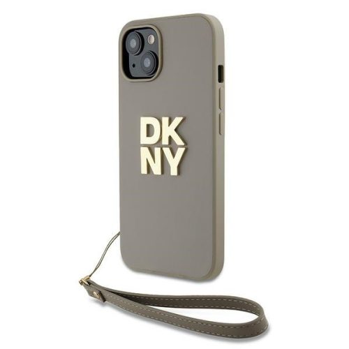 DKNY Wrist Strap Stock Logo case iPhone 15 6.1" csuklóóraszíjos hátlap, tok, bézs