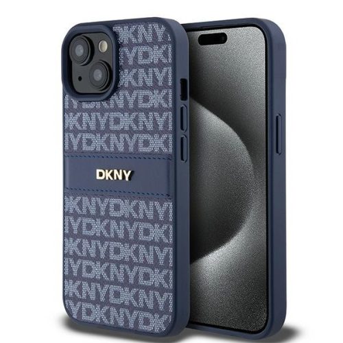 DKNY DKHCP15SPRTHSLB iPhone 15/14/13 6.1" hátlap, tok Leather Mono Stripe & Metal Logo, kék