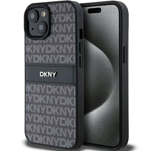 DKNY DKHCP15SPRTHSLK iPhone 15/14/13 6.1" hátlap, tok Leather Mono Stripe & Metal Logo, fekete