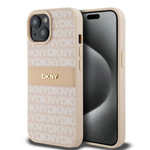 DKNY DKHCP15SPRTHSLP iPhone 15/14/13 6.1" hátlap, tok Leather Mono Stripe & Metal Logo, rózsaszín