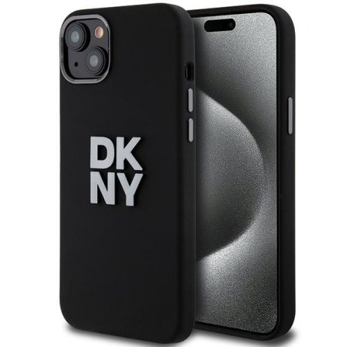 DKNY iPhone 15 DKHCP15SSMCBSK hátlap, tok Silicone W/Stack Metal Logo, fekete