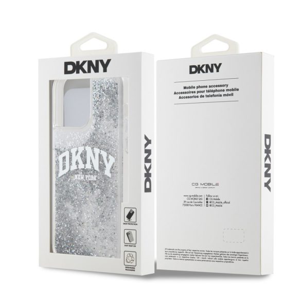 DKNY iPhone 15 Pro Max Liquid Glitter Arch Logo DKHCP15XLBNAET hátlap, tok, átlátszó