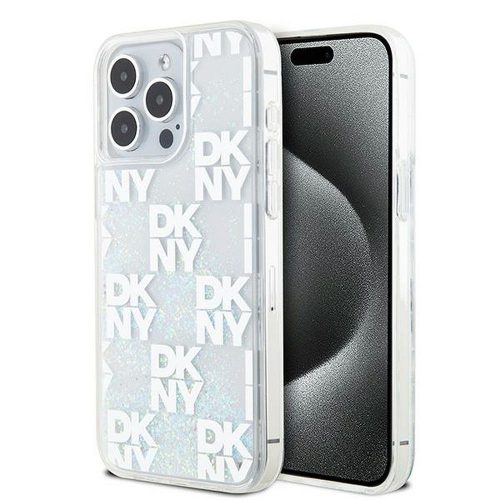 DKNY iPhone 15 Pro Max DKHCP15XLCPEPT Liquid Glitters W/Checkered Pattern hátlap, tok, fehér