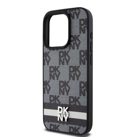 DKNY iPhone 15 Pro Max PU Leather Checkered Pattern and Stripe DKHCP15XPCPTSSK hátlap, tok, fekete