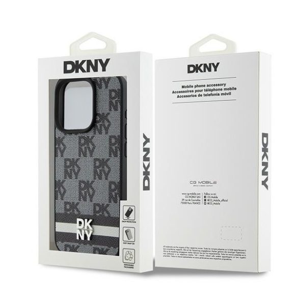 DKNY iPhone 15 Pro Max PU Leather Checkered Pattern and Stripe DKHCP15XPCPTSSK hátlap, tok, fekete