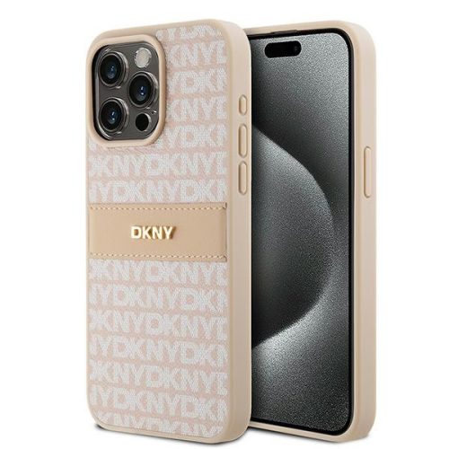 DKNY DKHCP15XPRTHSLP iPhone 15 Pro Max 6.7" hátlap, tok Leather Mono Stripe & Metal Logo, rózsaszín