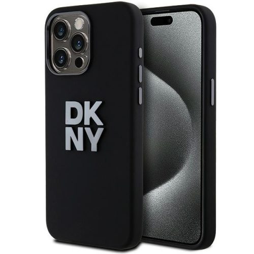 DKNY iPhone 15 Pro Max DKHCP15XSMCBSK hátlap, tok Silicone W/Stack Metal Logo, fekete