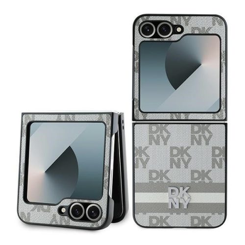 DKNY Checkered Pattern Printed Stripes Samsung Galaxy Z Flip 6 hátlap, tok, bézs