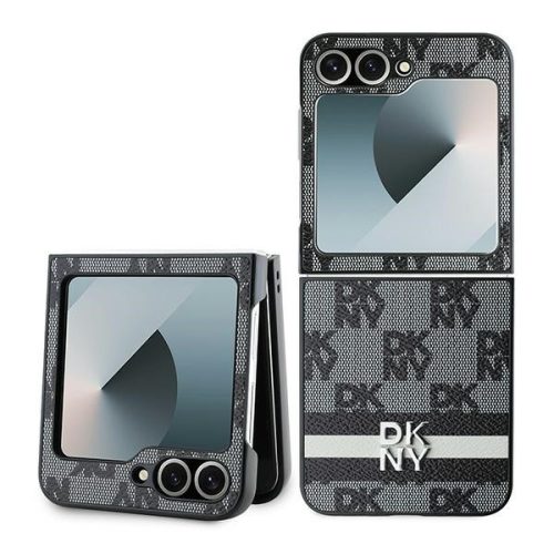 DKNY Checkered Pattern Printed Stripes Samsung Galaxy Z Flip 6 hátlap, tok, fekete