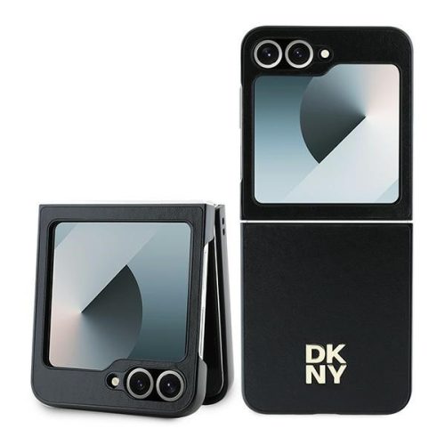 DKNY Leather Metal Stack Logo Case for Samsung Galaxy Z Flip 6 hátlap, tok, fekete