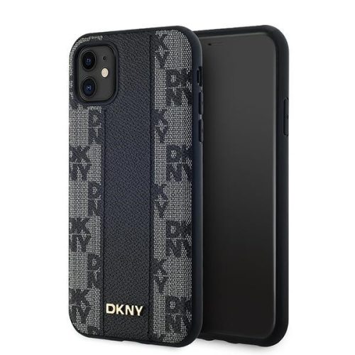 DKNY Leather Checkered Mono Pattern MagSafe Case iPhone 11/Xr, hátlap, tok, fekete