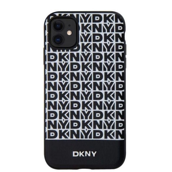 DKNY iPhone 11 PU Leather Repeat Pattern Bottom Stripe MagSafe kompatibilis DKHMN61PSOSPK, hátlap, tok, fekete