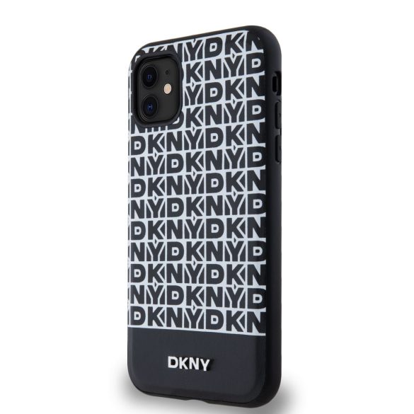 DKNY iPhone 11 PU Leather Repeat Pattern Bottom Stripe MagSafe kompatibilis DKHMN61PSOSPK, hátlap, tok, fekete