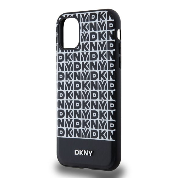 DKNY iPhone 11 PU Leather Repeat Pattern Bottom Stripe MagSafe kompatibilis DKHMN61PSOSPK, hátlap, tok, fekete