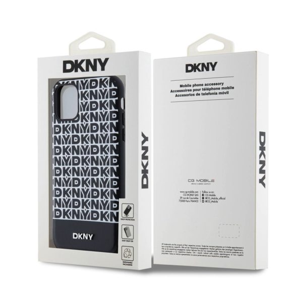 DKNY iPhone 11 PU Leather Repeat Pattern Bottom Stripe MagSafe kompatibilis DKHMN61PSOSPK, hátlap, tok, fekete