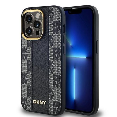 DKNY Leather Checkered Mono Pattern MagSafe Case iPhone 13/13 Pro 6.1", hátlap, tok, fekete