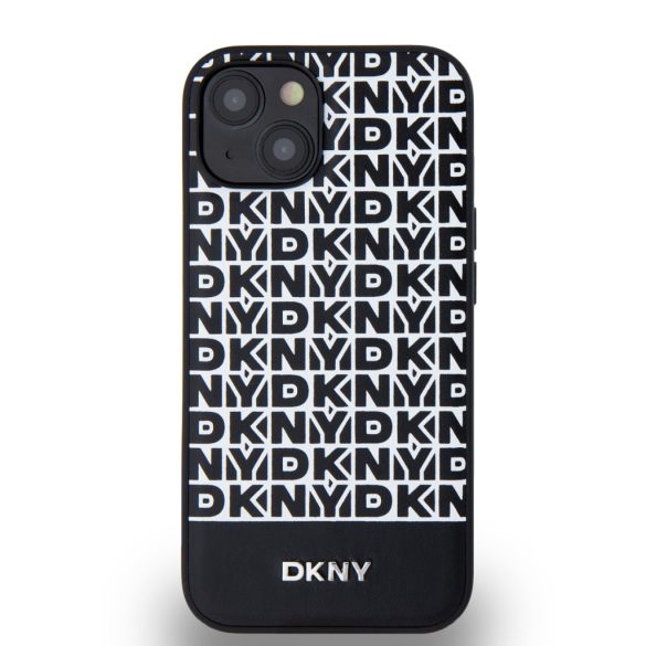 DKNY iPhone 13 PU Leather Repeat Pattern Bottom Stripe MagSafe kompatibilis DKHMP13MPSOSPK, hátlap, tok, fekete