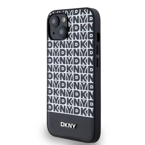 DKNY iPhone 13 PU Leather Repeat Pattern Bottom Stripe MagSafe kompatibilis DKHMP13MPSOSPK, hátlap, tok, fekete