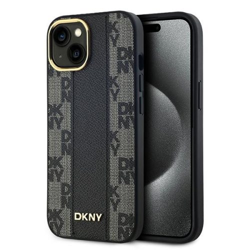 DKNY Leather Checkered Mono Pattern MagSafe Case iPhone 14 6.1", hátlap, tok, fekete