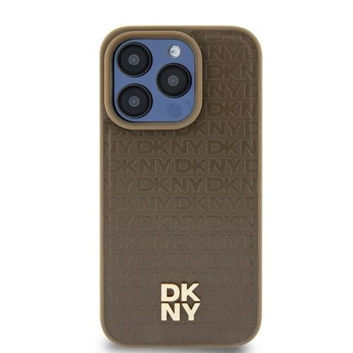 DKNY Leather Pattern Metal Logo MagSafe case iPhone 14 6.1", hátlap, tok, barna