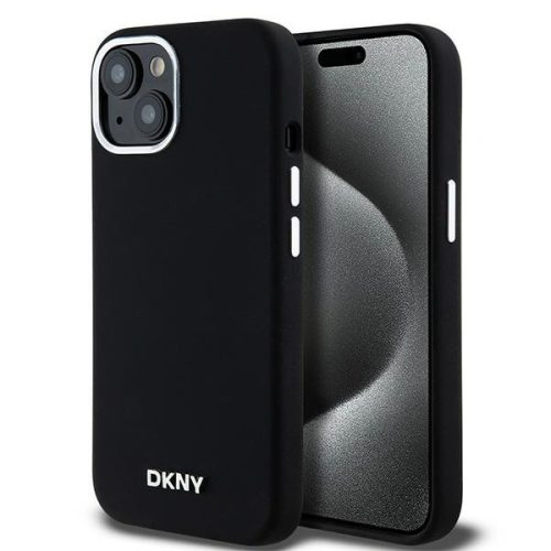 DKNY Liquid Silicone Small Metal Logo MagSafe iPhone 14 6.1", hátlap, tok, fekete