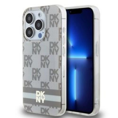 DKNY iPhone 15 Pro compatible with MagSafe DKHMP15LHCPTSE hátlap, tok MagSafe PC TPU Checkered Pattern W/Printed Stripes, bézs