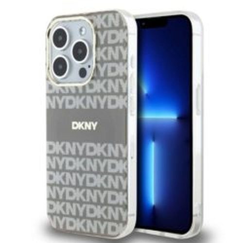 DKNY iPhone 15 Pro compatible with MagSafe DKHMP15LHRHSEE hátlap, tok MagSafe PC TPU Repeat Texture Pattern W/ Stripe, bézs