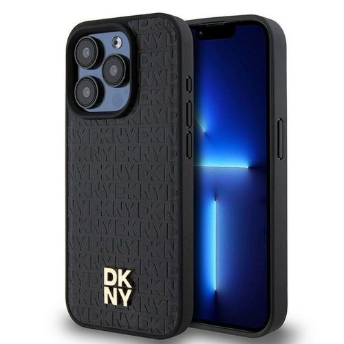 DKNY iPhone 15 Pro compatible with MagSafe DKHMP15LPSHRPSK hátlap, tok MagSafe Pu Repeat Pattern W/Stack Logo, fekete